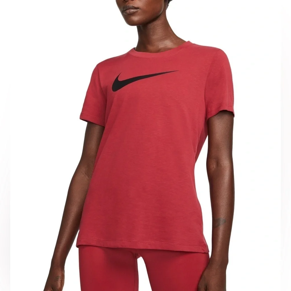 Nike The Nike Tee Dri-Fit Short Sleeve Tee - Dark Red with Black Swoosh L